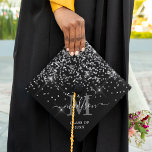 Silver Confetti Monogram Graduation Cap Topper<br><div class="desc">Personalized graduation cap topper featuring a trendy black background that can be changed to any color,  sparkly silver confetti,  the graduates initial,  name,  and class year.</div>