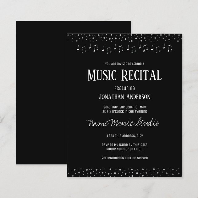 Silver Confetti Music Recital Budget (Front/Back)