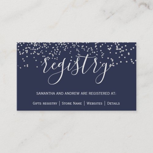 Silver confetti navy blue chic wedding registry enclosure card