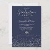 Silver confetti navy blue typography graduation invitation (Back)