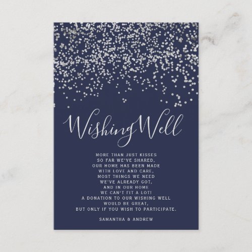 Silver confetti navy blue  wishing well wedding enclosure card