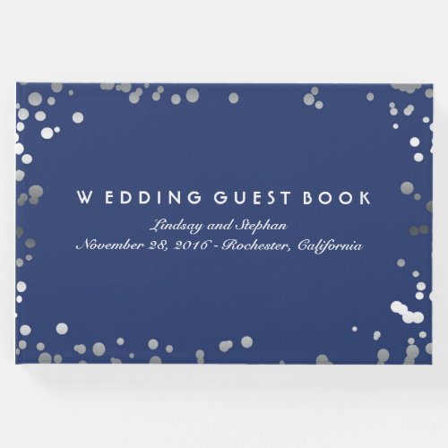 Silver Confetti Navy Elegant Wedding Guest Book - Navy blue and silver confetti dots elegant wedding guest book