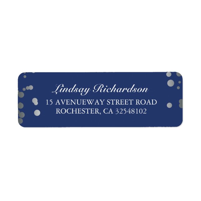 Silver Confetti Navy Elegant Wedding Label (Front)