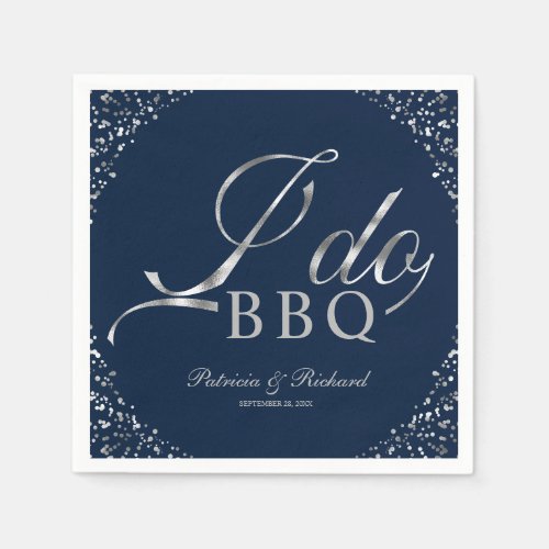 Silver Confetti Navy I Do BBQ Engagement Party Napkins