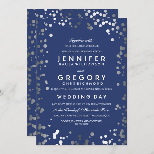 Silver Confetti Navy Modern and Elegant Wedding Invitation - Navy and silver confetti wedding invitation --- All design elements created by Jinaiji