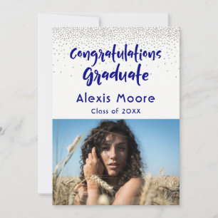 Silver Confetti Navy Photo Graduation Announcement