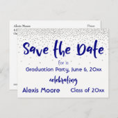 Silver Confetti Navy Save the Date Graduation Date Announcement Postcard (Front/Back)
