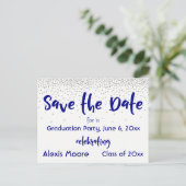 Silver Confetti Navy Save the Date Graduation Date Announcement Postcard (Standing Front)
