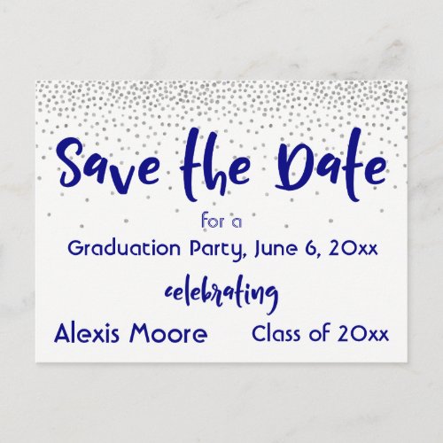 Silver Confetti Navy Save the Date Graduation Date Announcement Postcard