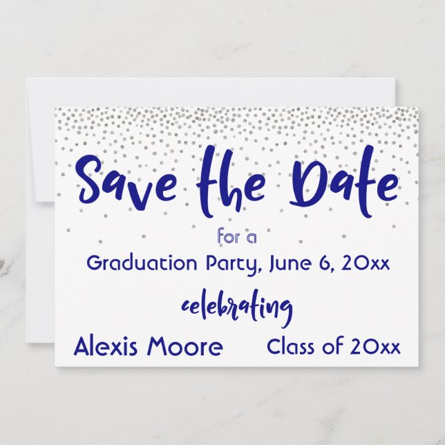 Silver Confetti Navy Typography Save the Date 2b (Front)