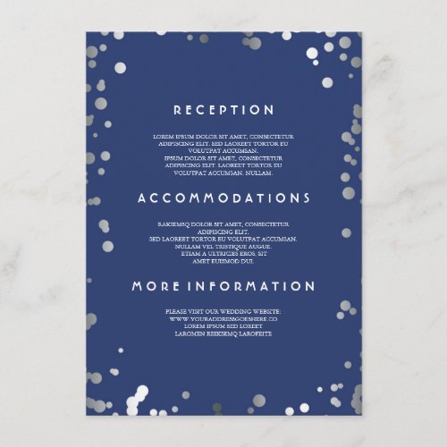 Silver Confetti Navy Wedding Details - Information Enclosure Card - Vintage yet modern silver confetti navy wedding insert with directions, accommodations and other information for your wedding guests