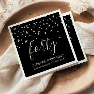 Silver Confetti on Black 40th Birthday Party Napkins