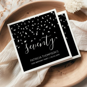 Silver Confetti on Black 70th Birthday Party Napkins