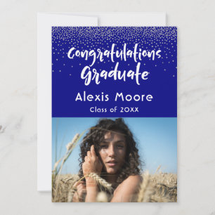 Silver Confetti on Navy, Photo Grad Announcement