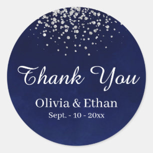 Silver Confetti on Royal Blue Classic Round Sticker