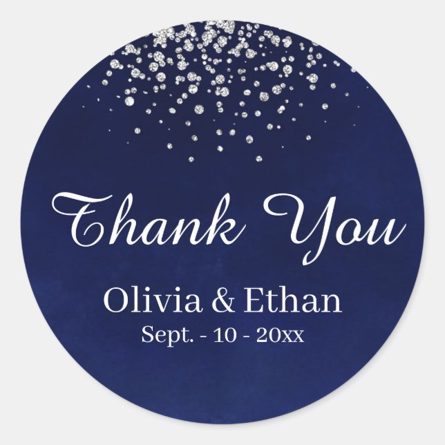 Silver Confetti on Royal Blue Classic Round Sticker (Front)