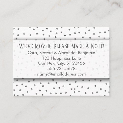 Silver Confetti on White Change of Address Card