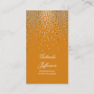 Silver Confetti Orange Elegant Glamour Vintage Business Card