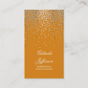 Silver Confetti Orange Elegant Glamour Vintage Business Card