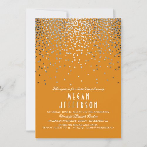 Silver Confetti _ Orange Glitter Bridal Shower Invitation
