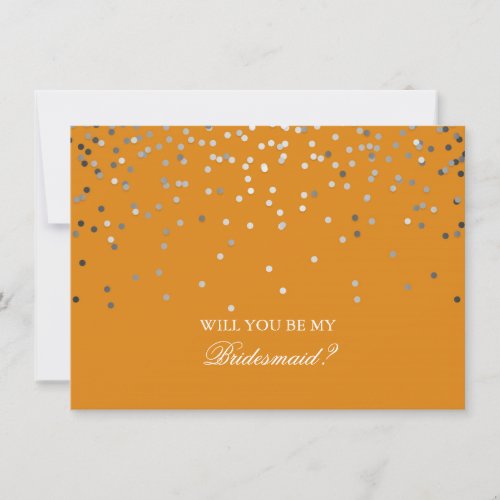 Silver Confetti Orange Wedding Bridesmaid Invitation