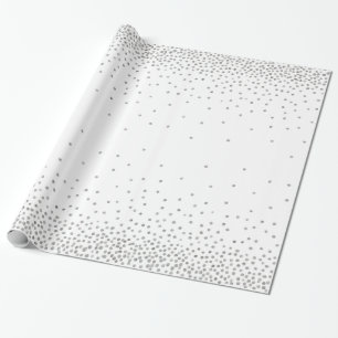 Silver Confetti Over White Holiday Style Wrapping Paper