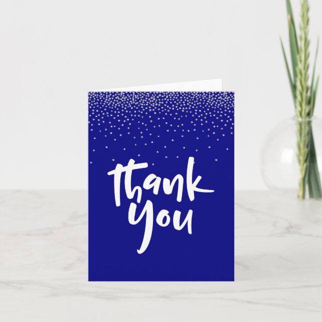 Silver Confetti OverNavy 2, Modern Thank You Card (Front)