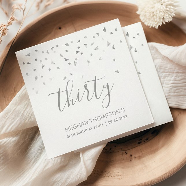 Silver Confetti Personalized 30th Birthday Party Napkins (Creator Uploaded)