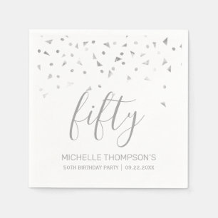 Silver Confetti Personalized 50th Birthday Party Napkins