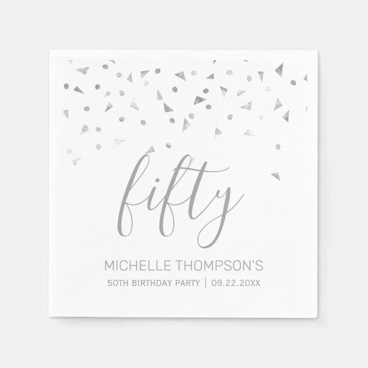 Silver Confetti Personalized 50th Birthday Party Napkins Zazzle