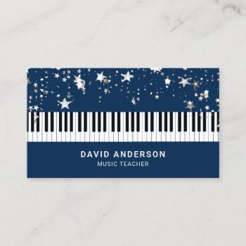 Silver Confetti Piano Keyboard Musician Pianist Business Card by ShabzDesigns at Zazzle