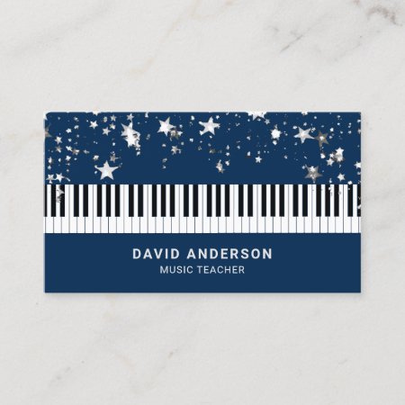 Silver Confetti Piano Keyboard Musician Pianist Business Card