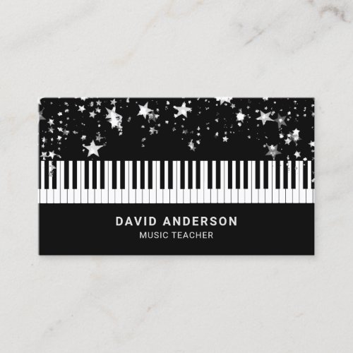 Silver Confetti Piano Keyboard Musician Pianist Business Card