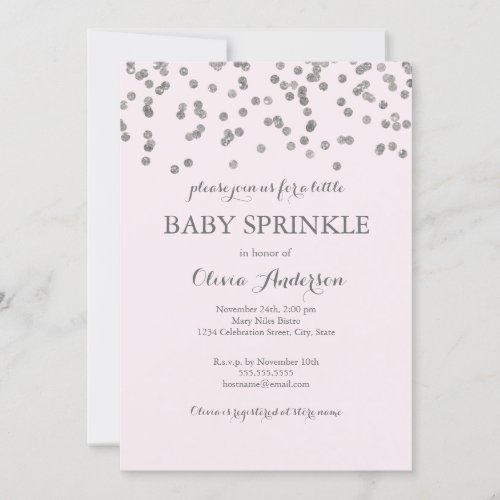 Silver Confetti Pink Baby Sprinkle Invitation