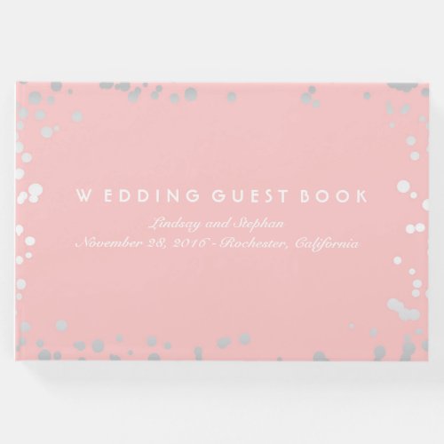 Silver Confetti Pink Blush Elegant Wedding Guest Book - Blush pink and silver confetti dots elegant wedding guest book