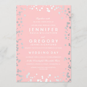 Silver Confetti Pink Modern and Elegant Wedding Invitation