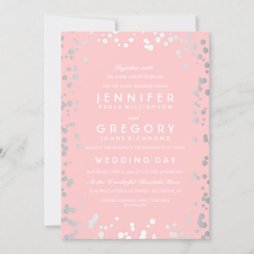 Silver Confetti Pink Modern and Elegant Wedding Invitation - Soft pink and silver confetti wedding invitation --- All design elements created by Jinaiji