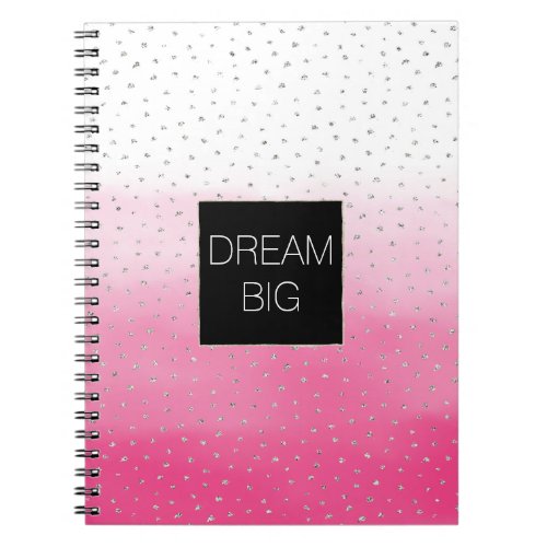 Silver Confetti Pink Ombre Watercolor Notebook