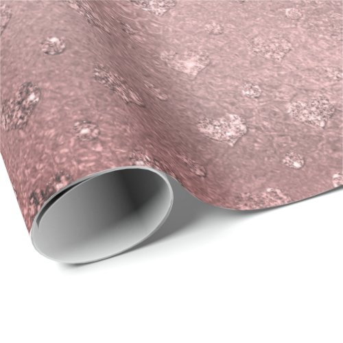 Silver Confetti Pink Rose Hearts Glitter Glam Vip Wrapping Paper