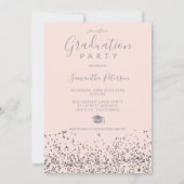 Silver confetti pink typography graduation invitation (Back)