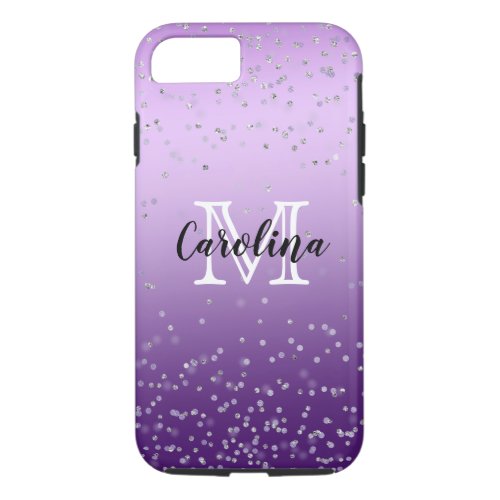 Silver Confetti Purple Ombre monogram iPhone 87 Case