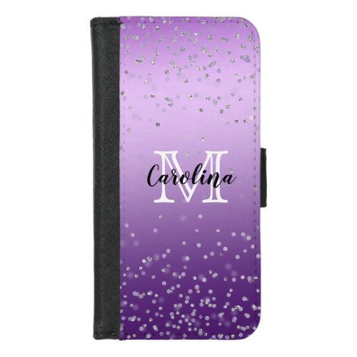 Silver Confetti Purple Ombre monogram iPhone 87 Wallet Case