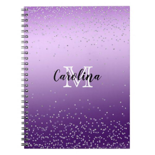 Silver Confetti Purple Ombre monogram Notebook