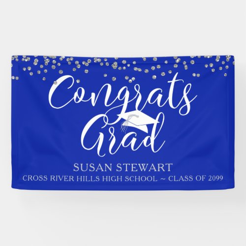 Silver Confetti Script CONGRATS GRAD Royal Blue Banner