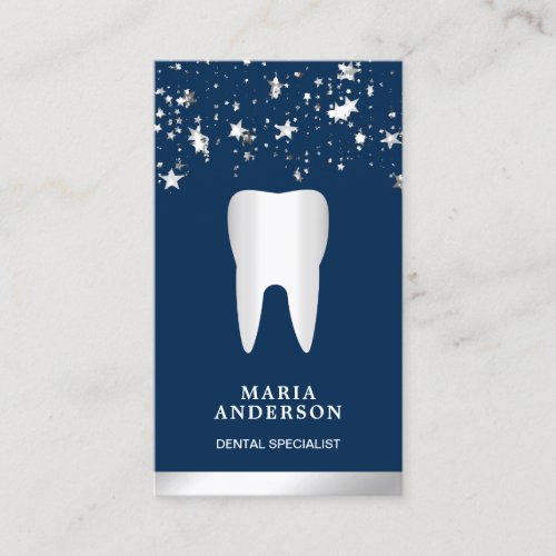 Silver Confetti Silver Tooth Dental Clinic Dentist Business Card