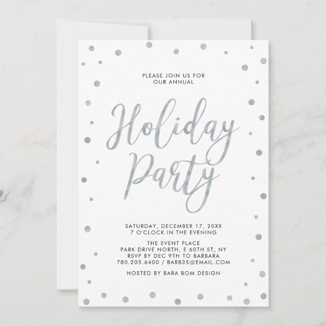 Silver Confetti | Simple Modern Holiday Party Invitation (Front)
