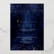 Silver confetti snowflakes navy blue Christmas Foil Holiday Card