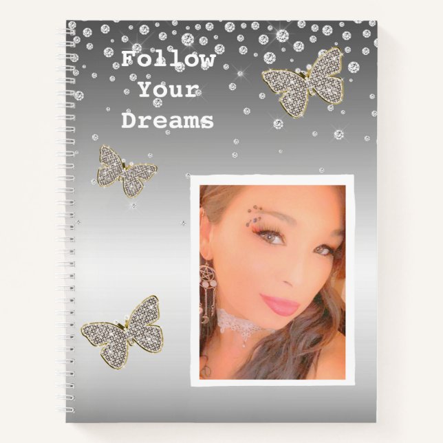 Silver Confetti Sparkle Your Photo Personalized  Notebook (Front)