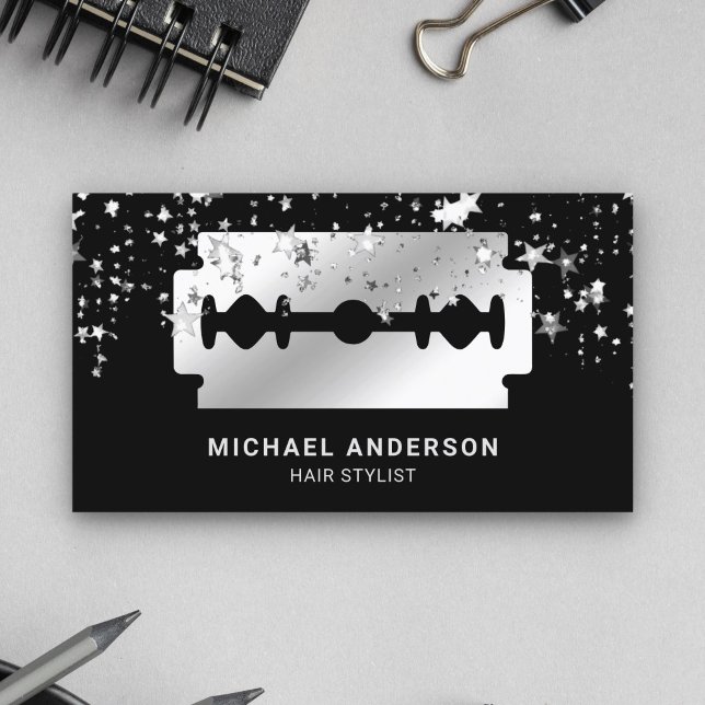 Silver Confetti Steel Razor Blade Hair Stylist Business Card (Creator Uploaded)