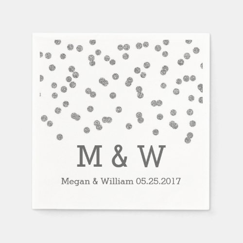 Silver Confetti Wedding Monogram Paper Napkins